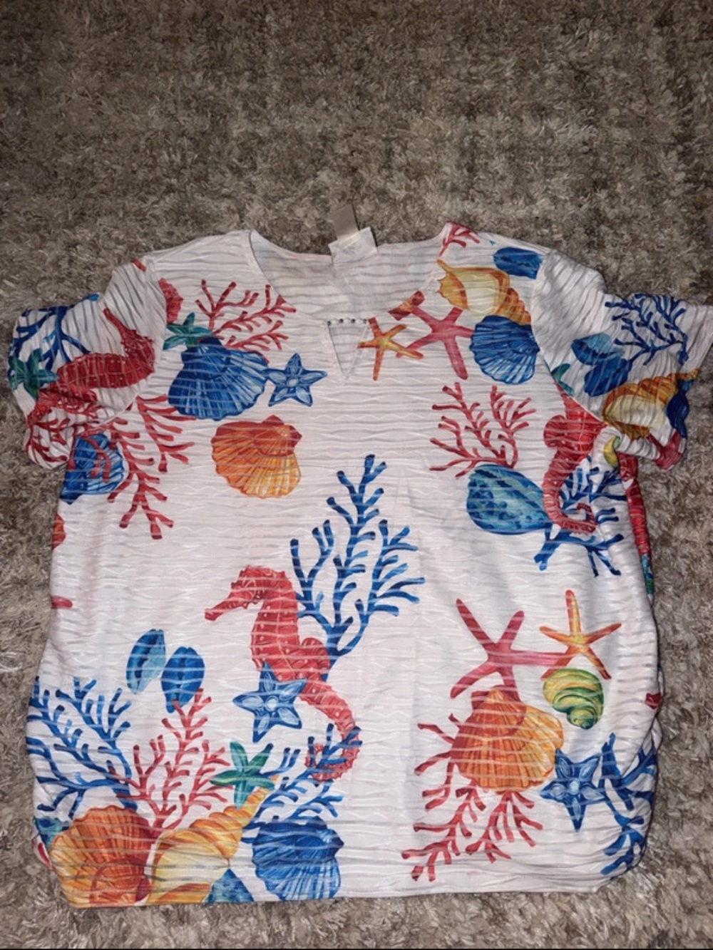 Alfred Dunner White Tee with Colorful Ocean Life Print